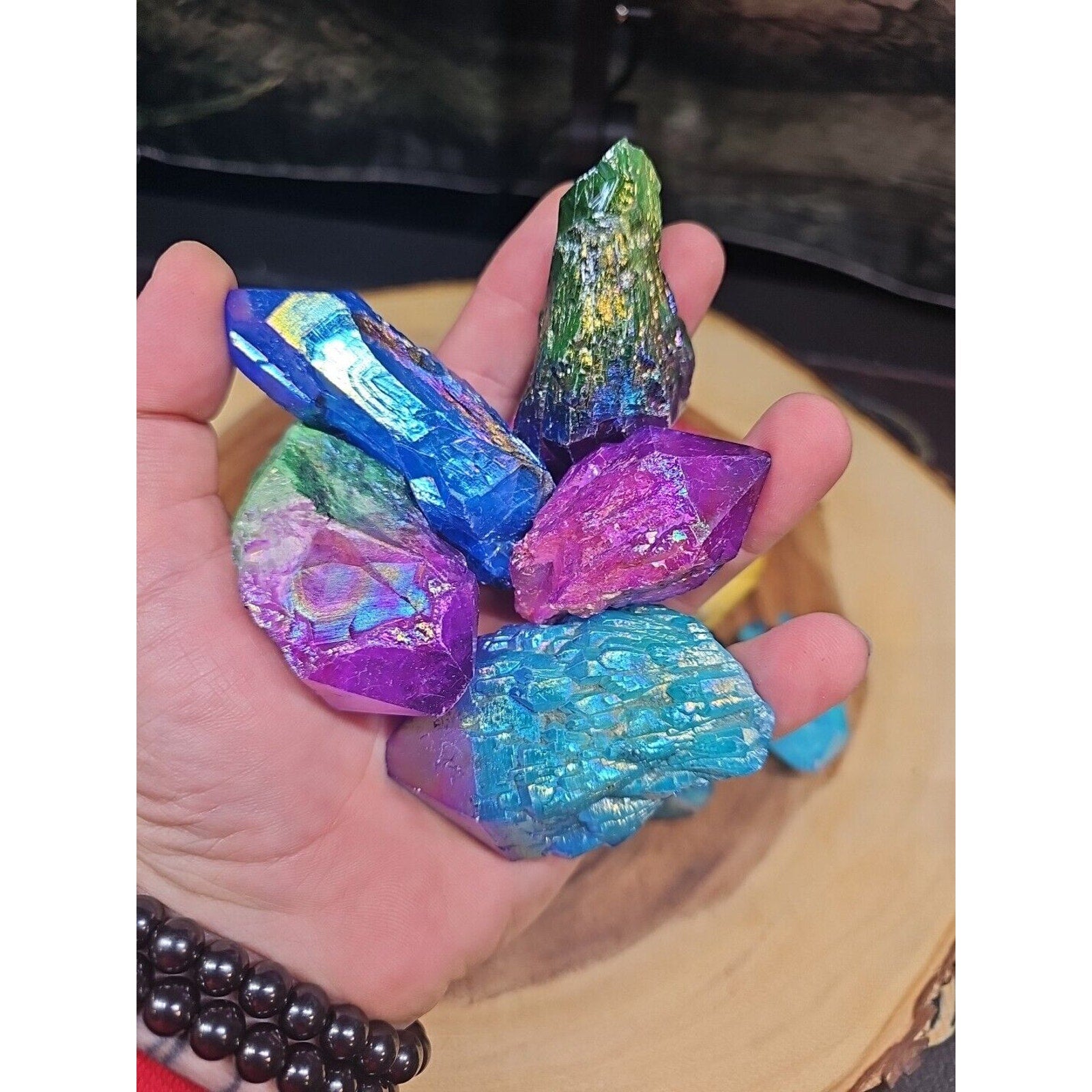 1.80LB 13Pcs Rainbow Aqua Aura Quartz Crystal Cluster Points Titanium Coating