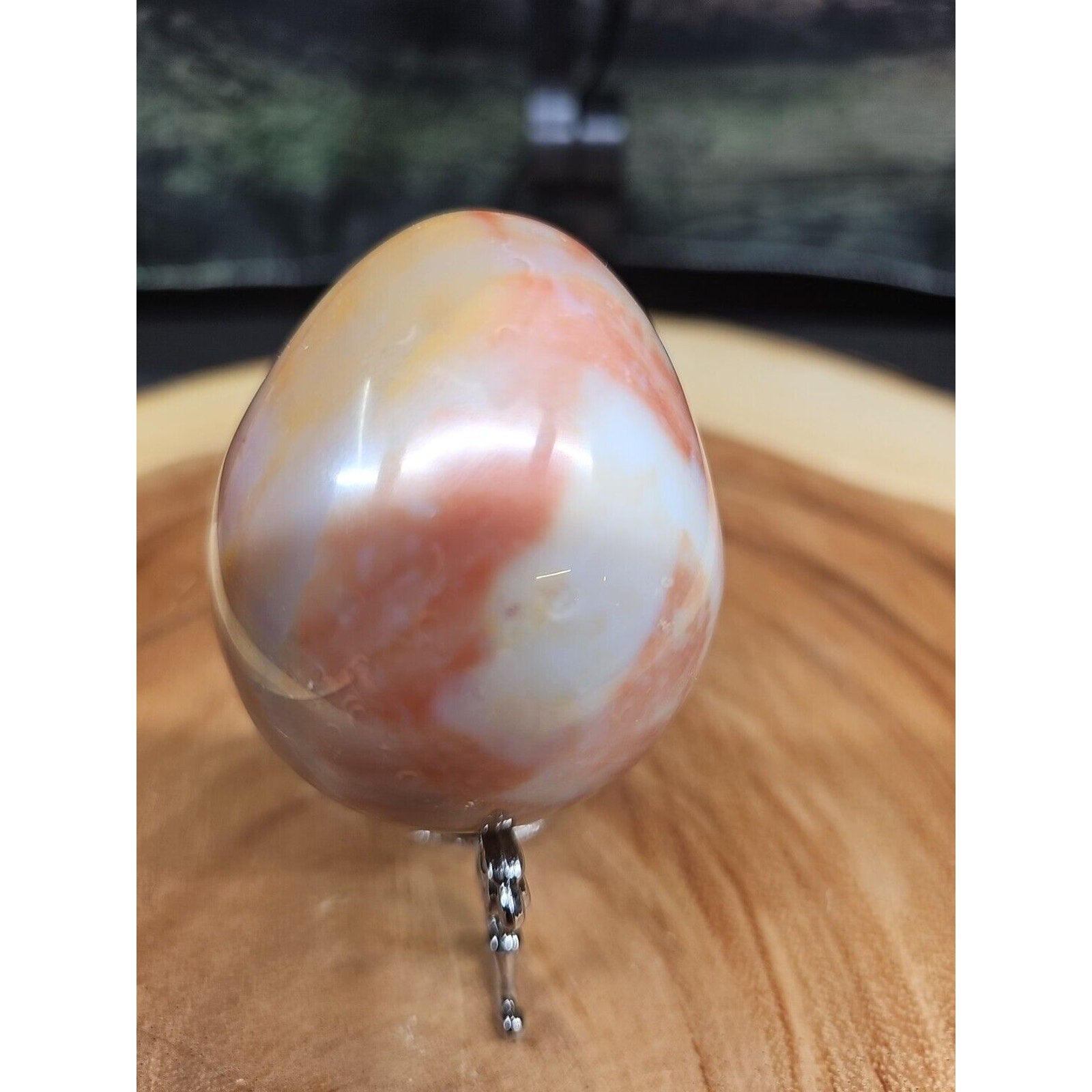 Ocean Jasper Egg Caramel Agate W/Stand 274grams