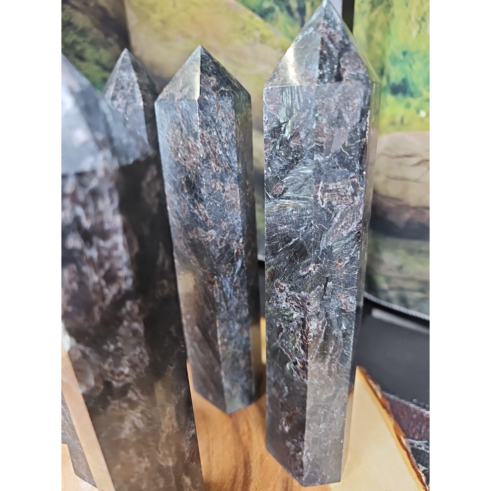 1ea Arfvedsonite Garnet Blue Flashes Crystal Point Tower Polished 1.5- 1.90lbs