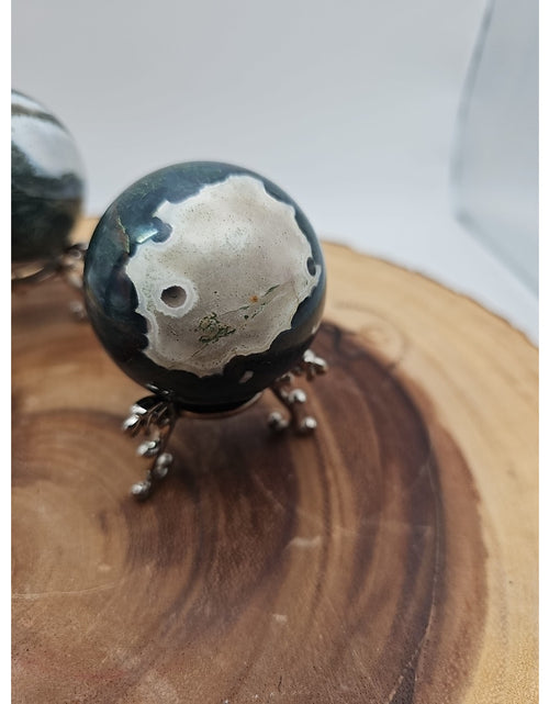 Load image into Gallery viewer, 1 Pair Moss Tree Agate Sphere W/Stand 52mm .93lb
