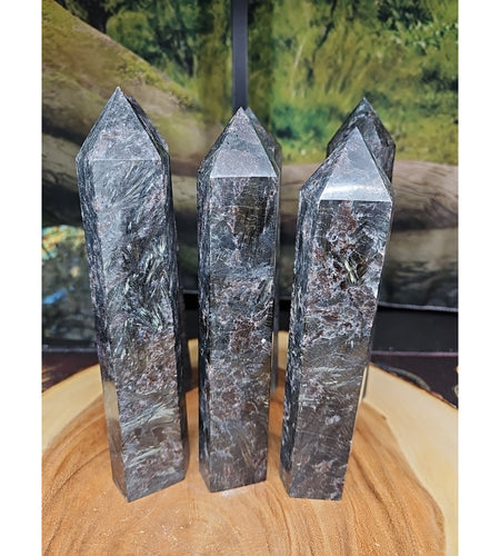 1ea Arfvedsonite Garnet Blue Flashes Crystal Point Tower Polished 1.5- 1.90lbs