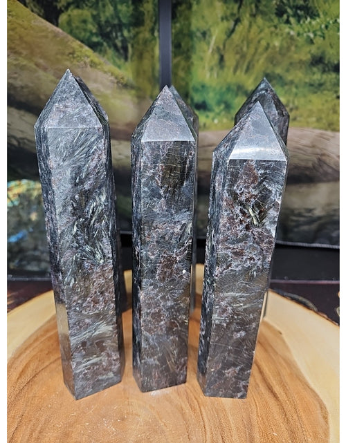 Load image into Gallery viewer, 1ea Arfvedsonite Garnet Blue Flashes Crystal Point Tower Polished 1.5- 1.90lbs
