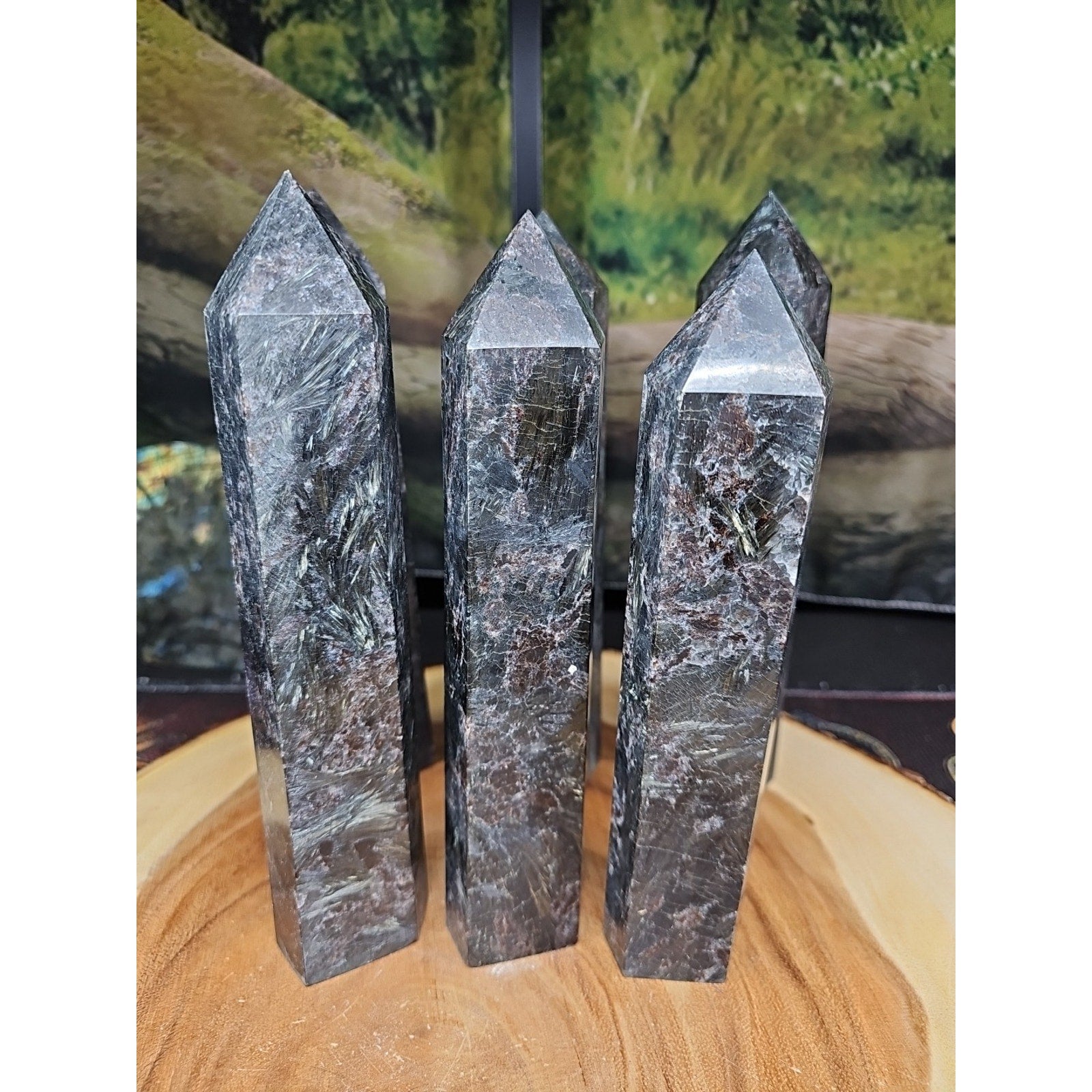 1ea Arfvedsonite Garnet Blue Flashes Crystal Point Tower Polished 1.5- 1.90lbs