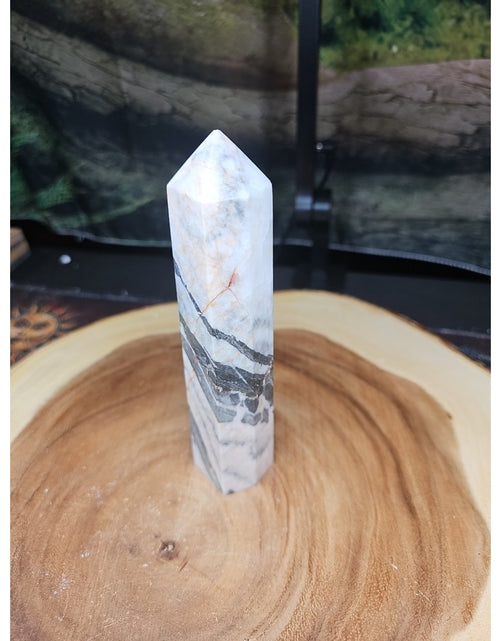 Load image into Gallery viewer, Zebra Stone Tower 347g 6.5in Tall
