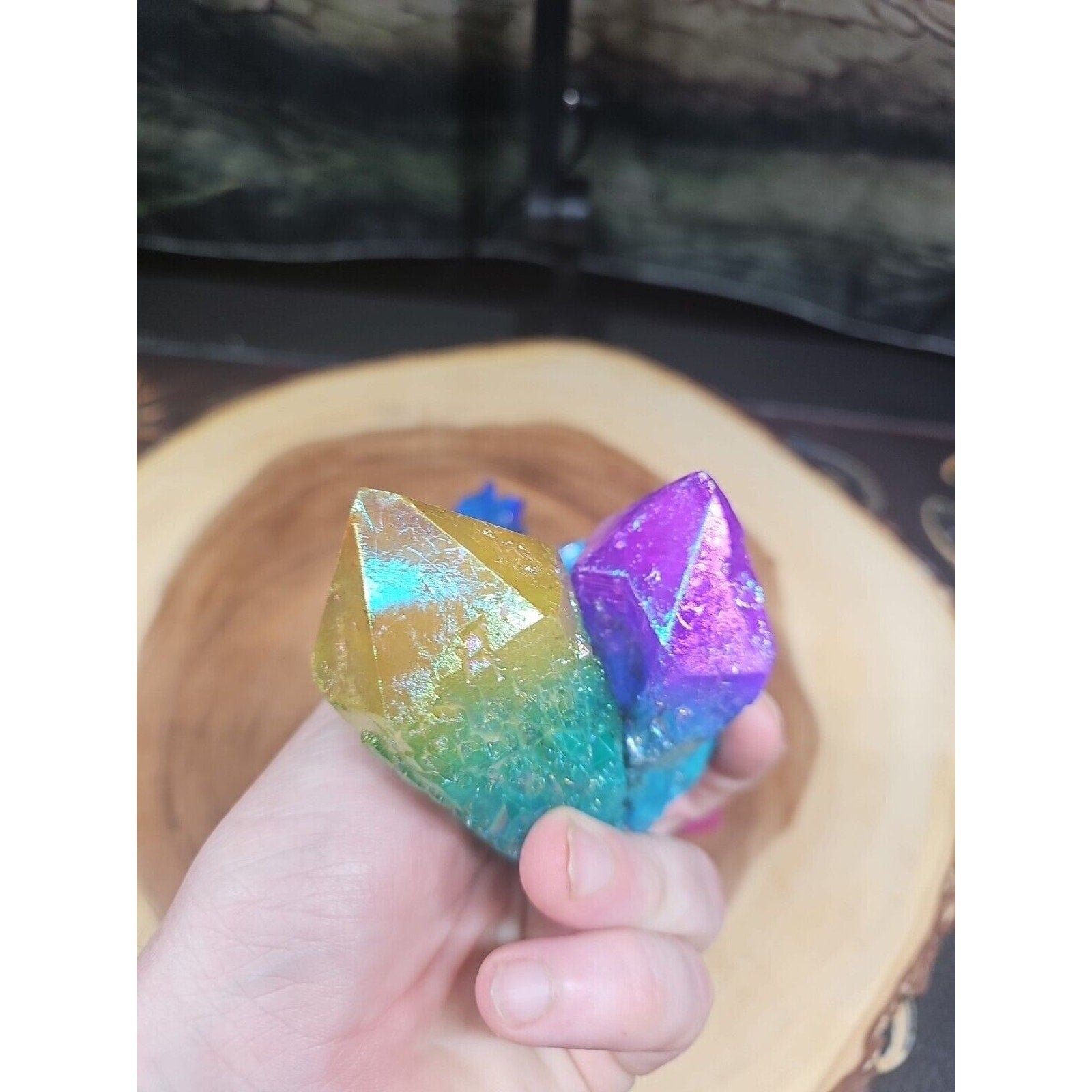 6Pcs 1.41lbs Rainbow Aqua Aura Quartz Crystal Points Titanium Coating B2