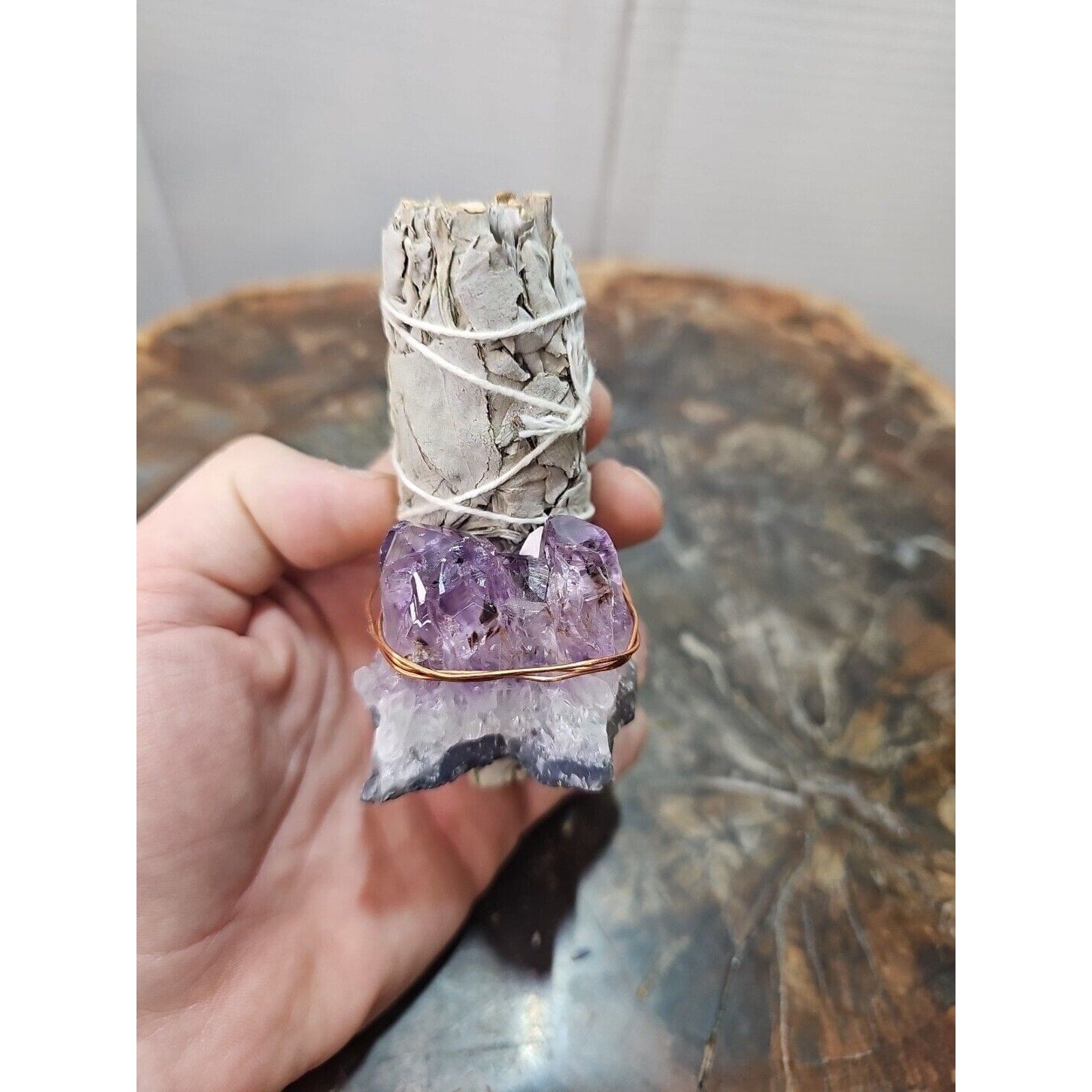 Sage wrapped crystal W/ Huge Amethyst Quartz Healing