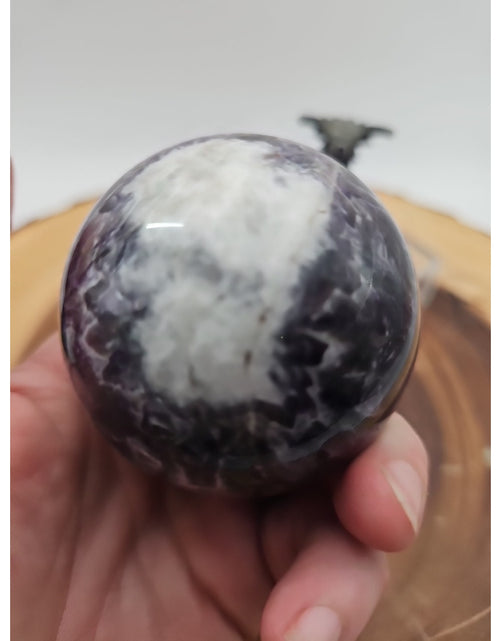 Load image into Gallery viewer, Amethyst Sphere .82lb 65mm W/Dragon Stand
