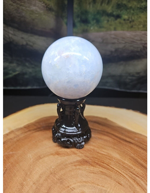 Load image into Gallery viewer, 1.29lbs Baby Blue Celestite Quartz Crystal Sphere W/Stand 74mm
