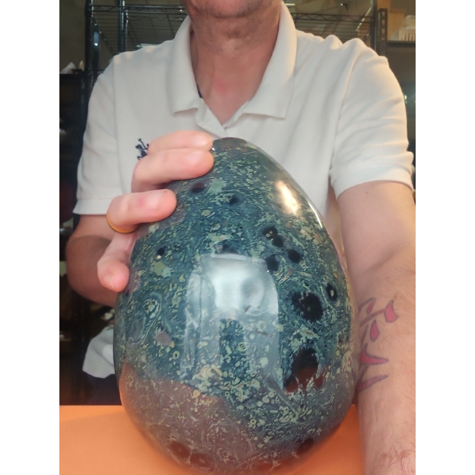 15.2LB Natural Kambaba Jasper Quartz Crystal With Jade Ring Stand