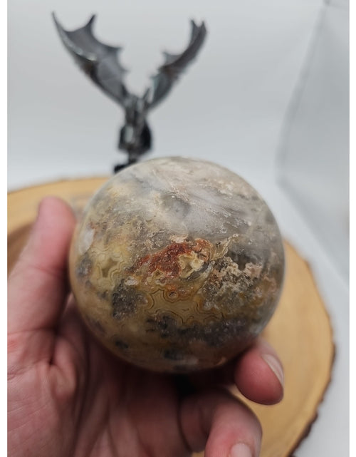 Load image into Gallery viewer, 1.13lb 72mm Crazy Lace Agate W/Dragon Stand
