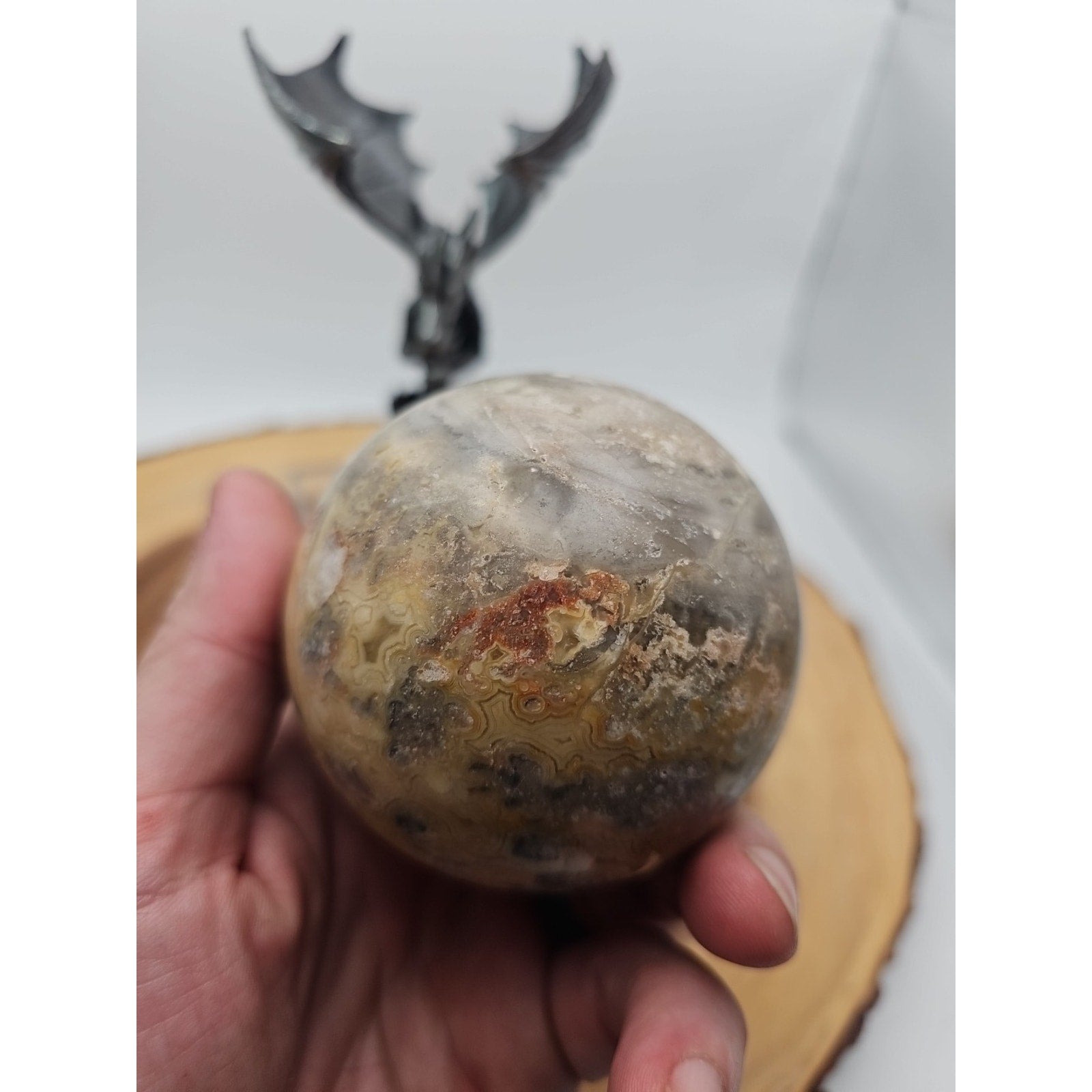 1.13lb 72mm Crazy Lace Agate W/Dragon Stand