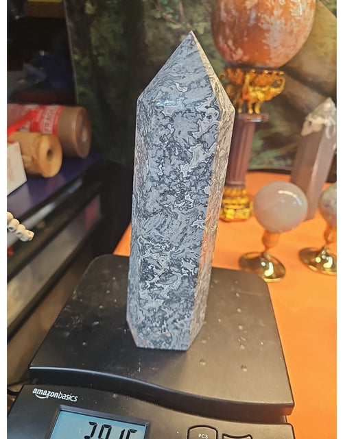 Load image into Gallery viewer, 3.91LB 1Pcs Natural Gray Crazy Lace Jasper Crystal Point Tower Healing
