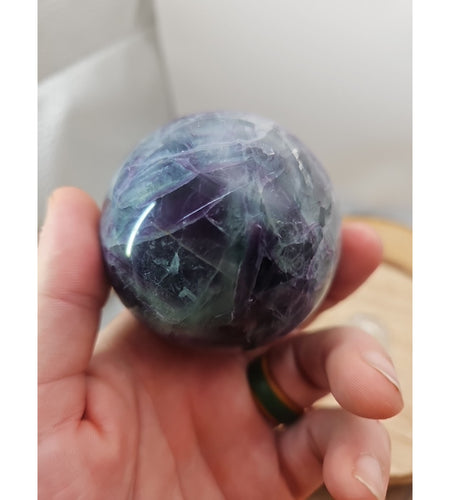 1.09lb Natural Rainbow Fluorite Quartz Crystal Sphere Ball Polished