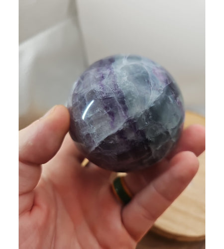 1.09lb Natural Rainbow Fluorite Quartz Crystal Sphere Ball Polished