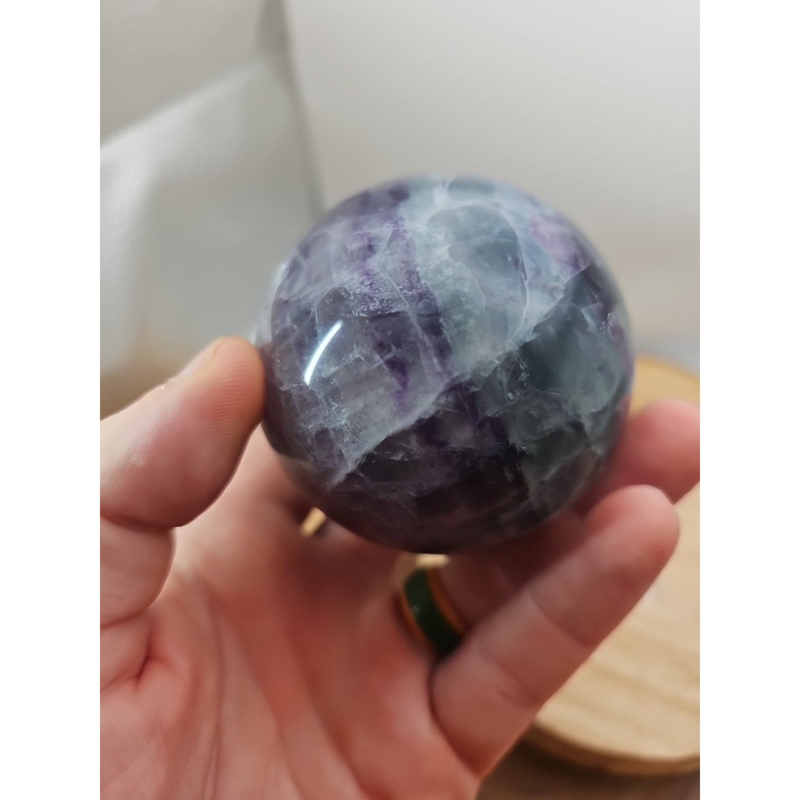 1.09lb Natural Rainbow Fluorite Quartz Crystal Sphere Ball Polished