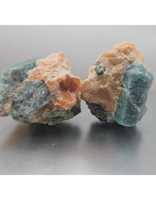 Load image into Gallery viewer, Fluorapatite On Orange Calcite 2pc Raw Specimen. 90lbs

