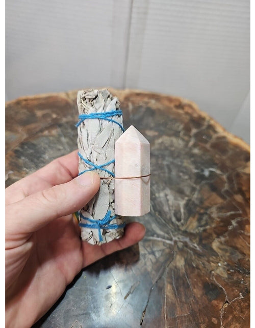 Load image into Gallery viewer, Sage wrapped crystal W/ Pink Opal Quartz Healing Tower
