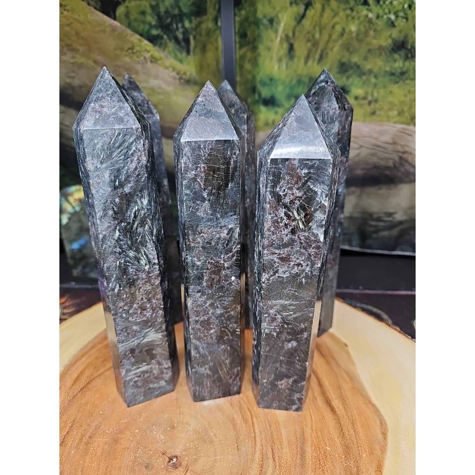 1ea Arfvedsonite Garnet Blue Flashes Crystal Point Tower Polished 1.5- 1.90lbs
