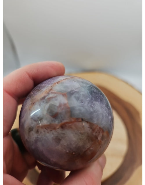 Load image into Gallery viewer, Chevron Amethyst Sphere 335gram 65mm
