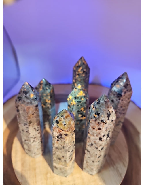 Load image into Gallery viewer, Yooperlite stone Tower UV Reactive 4in Tall Avg 98grams Avg 1 Each
