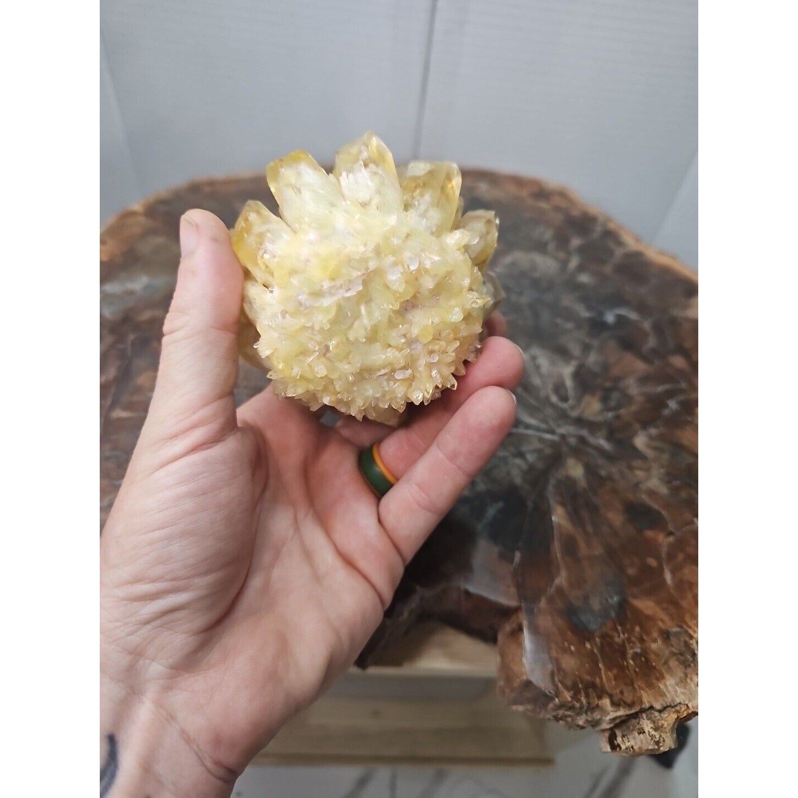 1.12LB Yellow Phantom Quartz Crystal Cluster Mineral Specimen W/Stand