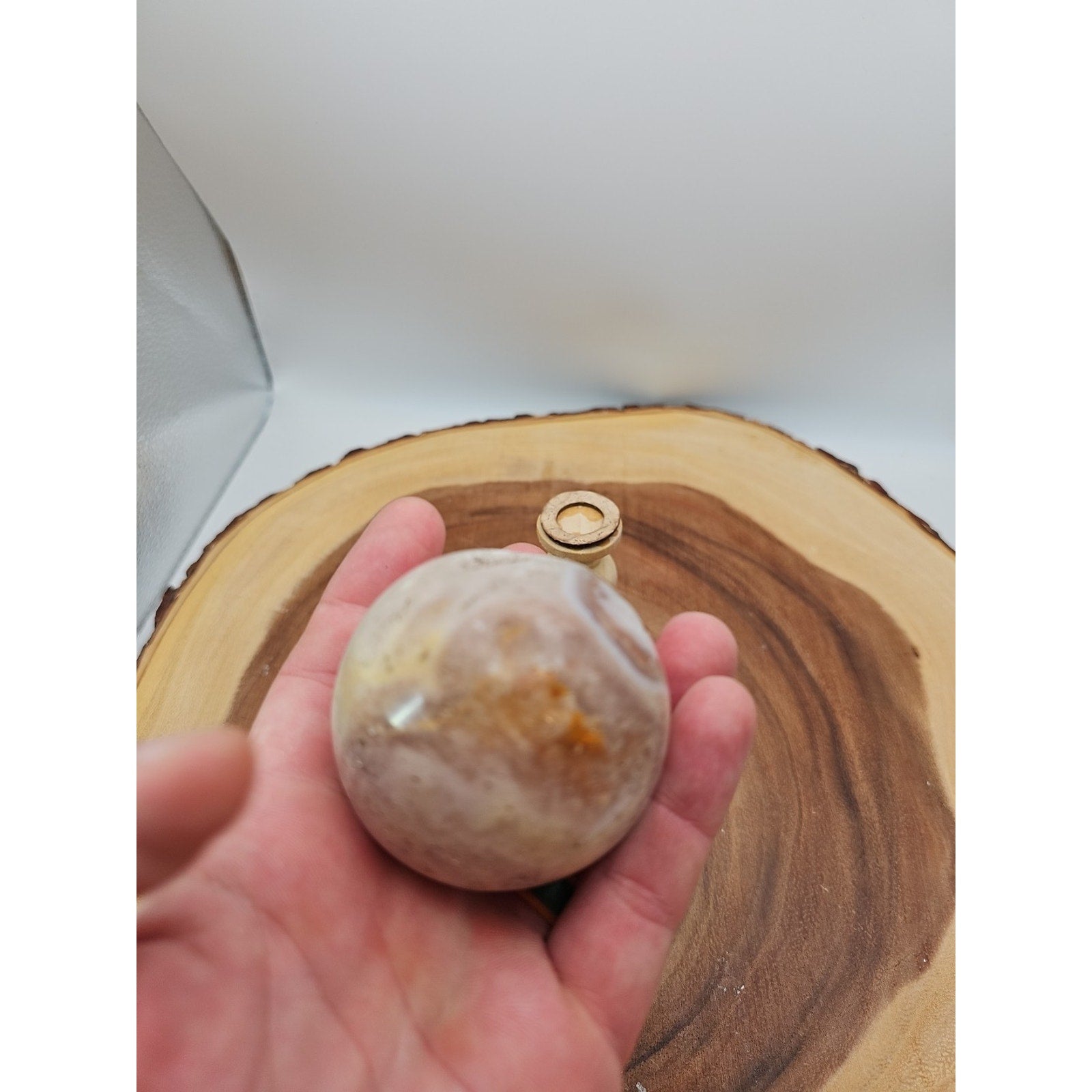 Flower agate sphere .59lbs W/stand