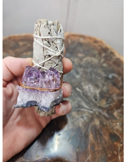 Load image into Gallery viewer, Sage wrapped crystal W/ Huge Amethyst Quartz Healing
