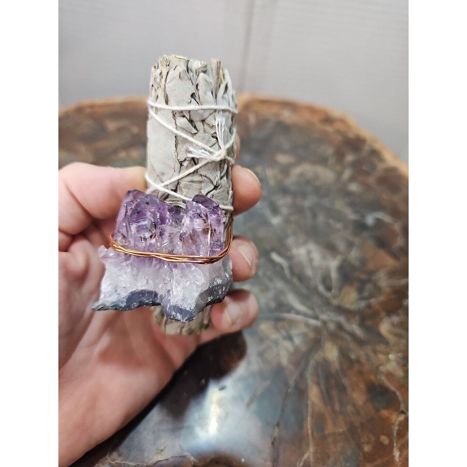 Sage wrapped crystal W/ Huge Amethyst Quartz Healing