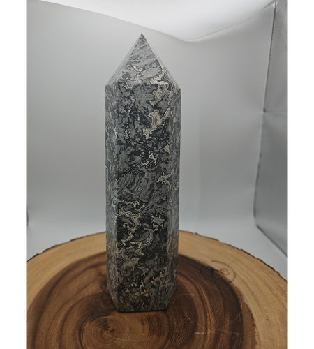 3.91LB 1Pcs Natural Gray Crazy Lace Jasper Crystal Point Tower Healing