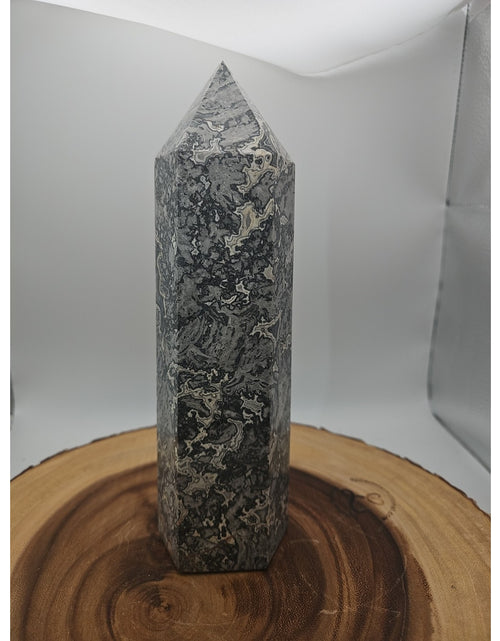 Load image into Gallery viewer, 3.91LB 1Pcs Natural Gray Crazy Lace Jasper Crystal Point Tower Healing
