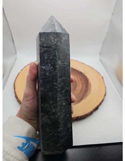 Load image into Gallery viewer, 4.3lb Arfvedsonite Garnet Blue Flashes Crystal Point Tower Polished
