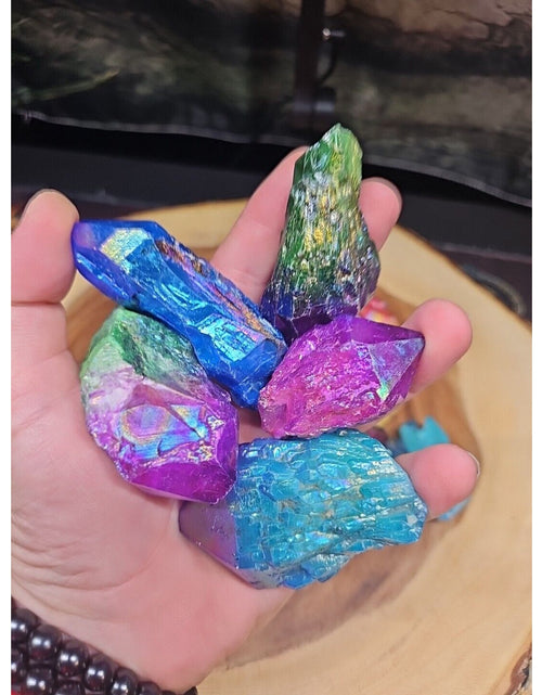 Load image into Gallery viewer, 1.80LB 13Pcs Rainbow Aqua Aura Quartz Crystal Cluster Points Titanium Coating

