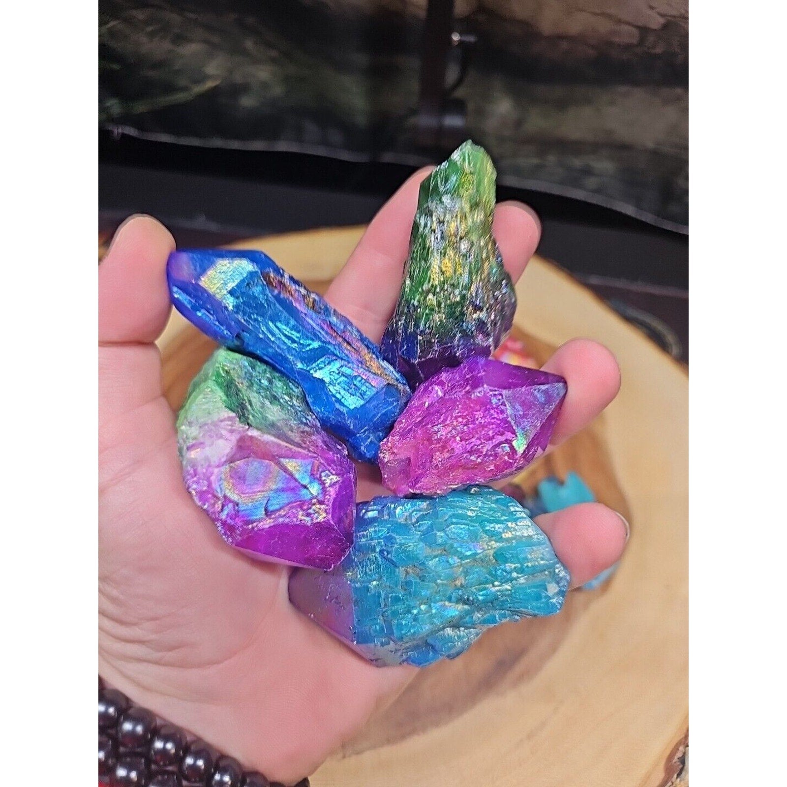 1.80LB 13Pcs Rainbow Aqua Aura Quartz Crystal Cluster Points Titanium Coating