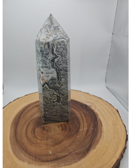 Load image into Gallery viewer, 3.69LB 1Pcs Natural Gray Crazy Lace Jasper Crystal Point Tower Healing
