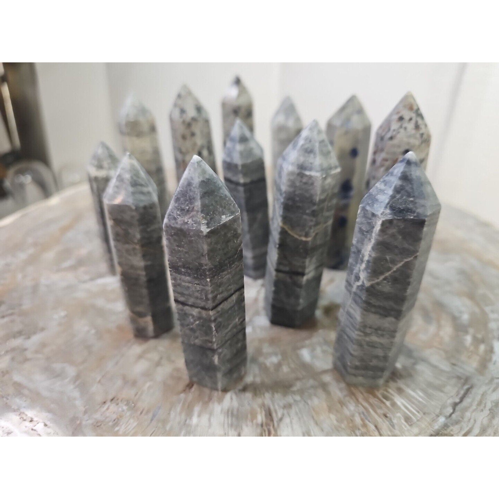 2.41LB 12Pcs A Set Of Natural Quartz Crystal Jasper Point Tower Polished Healing