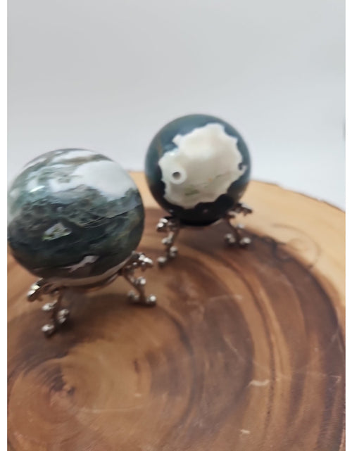 Load image into Gallery viewer, 1 Pair Moss Tree Agate Sphere W/Stand 52mm .93lb
