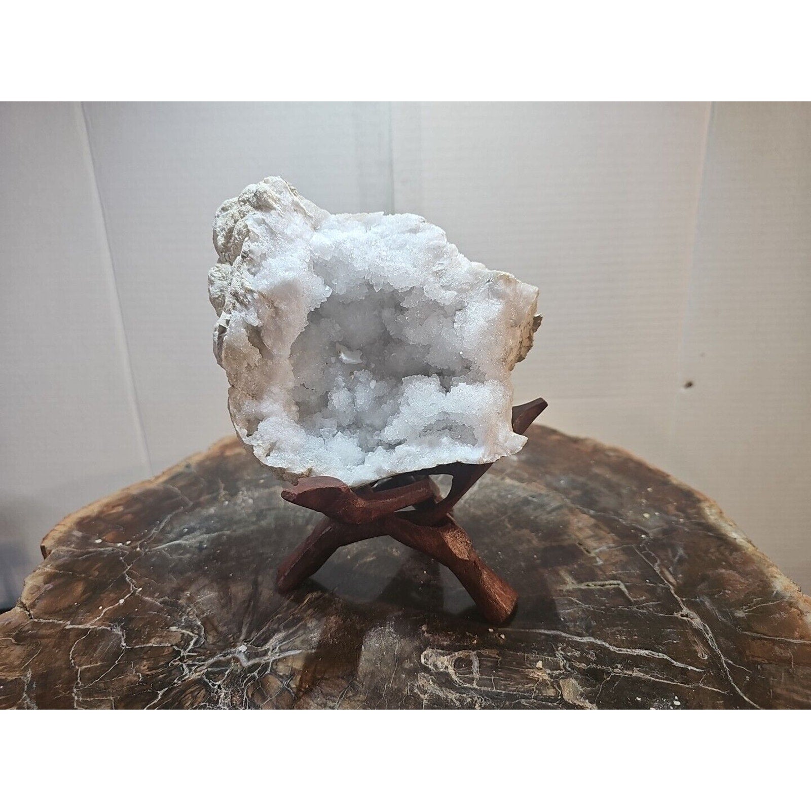 2.66lbs Geode Crystal Moroccan Quartz W /Stand
