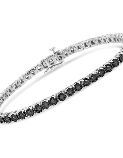 Load image into Gallery viewer, .925 Sterling Silver 1.0 Cttw Miracle-Set Treated Black Diamond Round Miracle Plate Tennis Bracelet (Black Color, I3 Clarity) - 7.25&quot;
