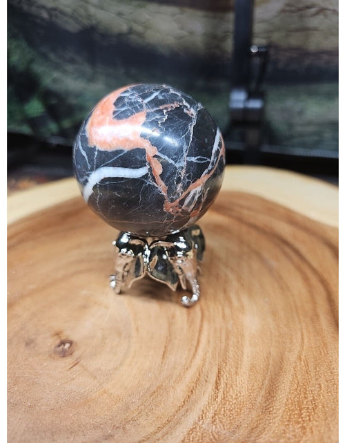 Load image into Gallery viewer, Ocean Jasper Sphere .75lbs 58mm. W/ Elephant Stand
