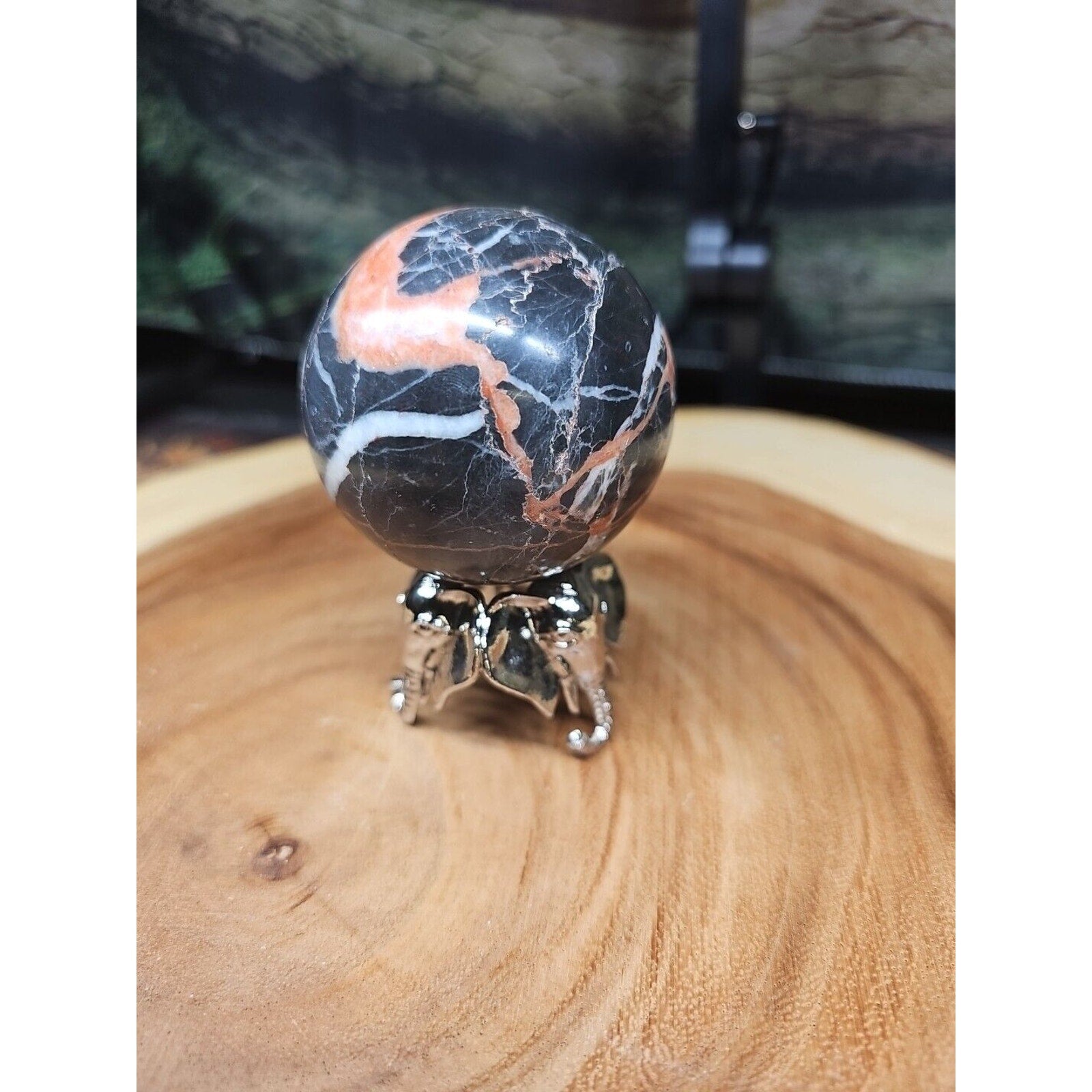 Ocean Jasper Sphere .75lbs 58mm. W/ Elephant Stand