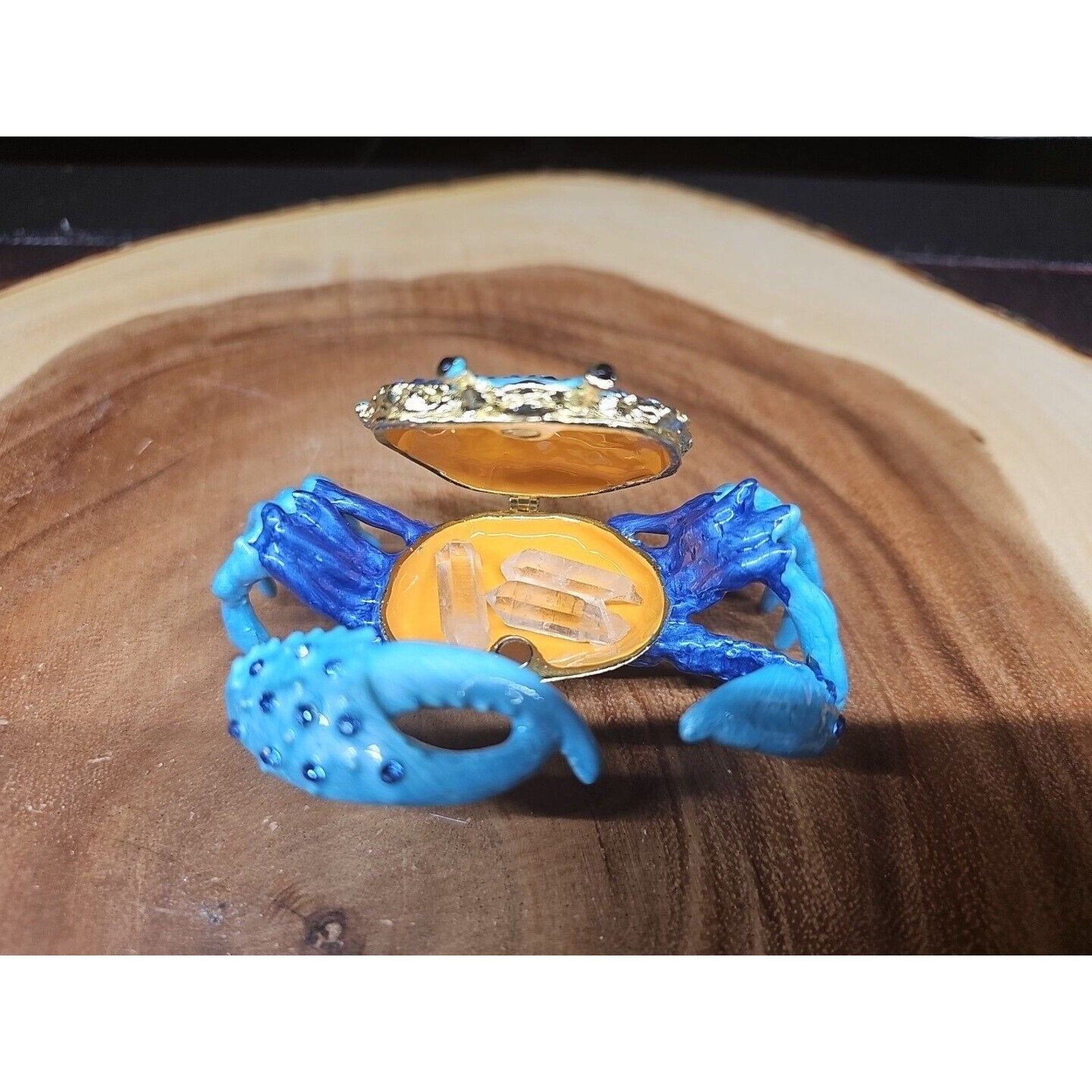 Crab Trinket Box W/3 Herkimer Diamonds Covered In Gemstones