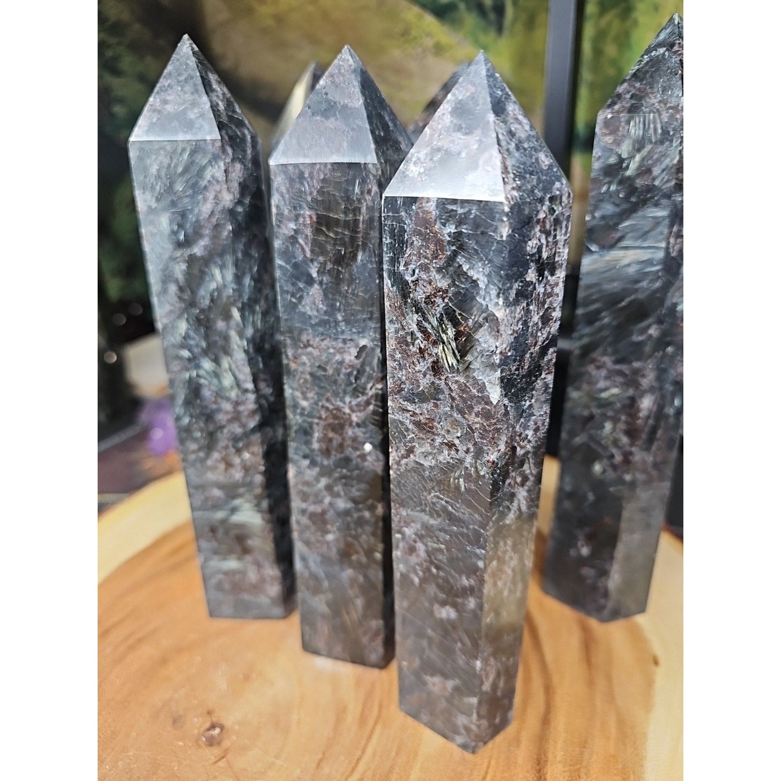 1ea Arfvedsonite Garnet Blue Flashes Crystal Point Tower Polished 1.5- 1.90lbs