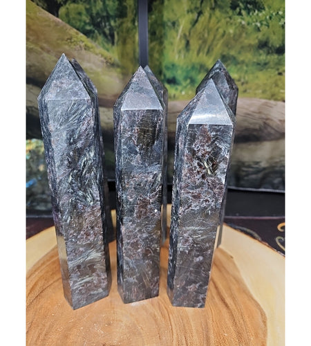 1ea Arfvedsonite Garnet Blue Flashes Crystal Point Tower Polished 1.5- 1.90lbs