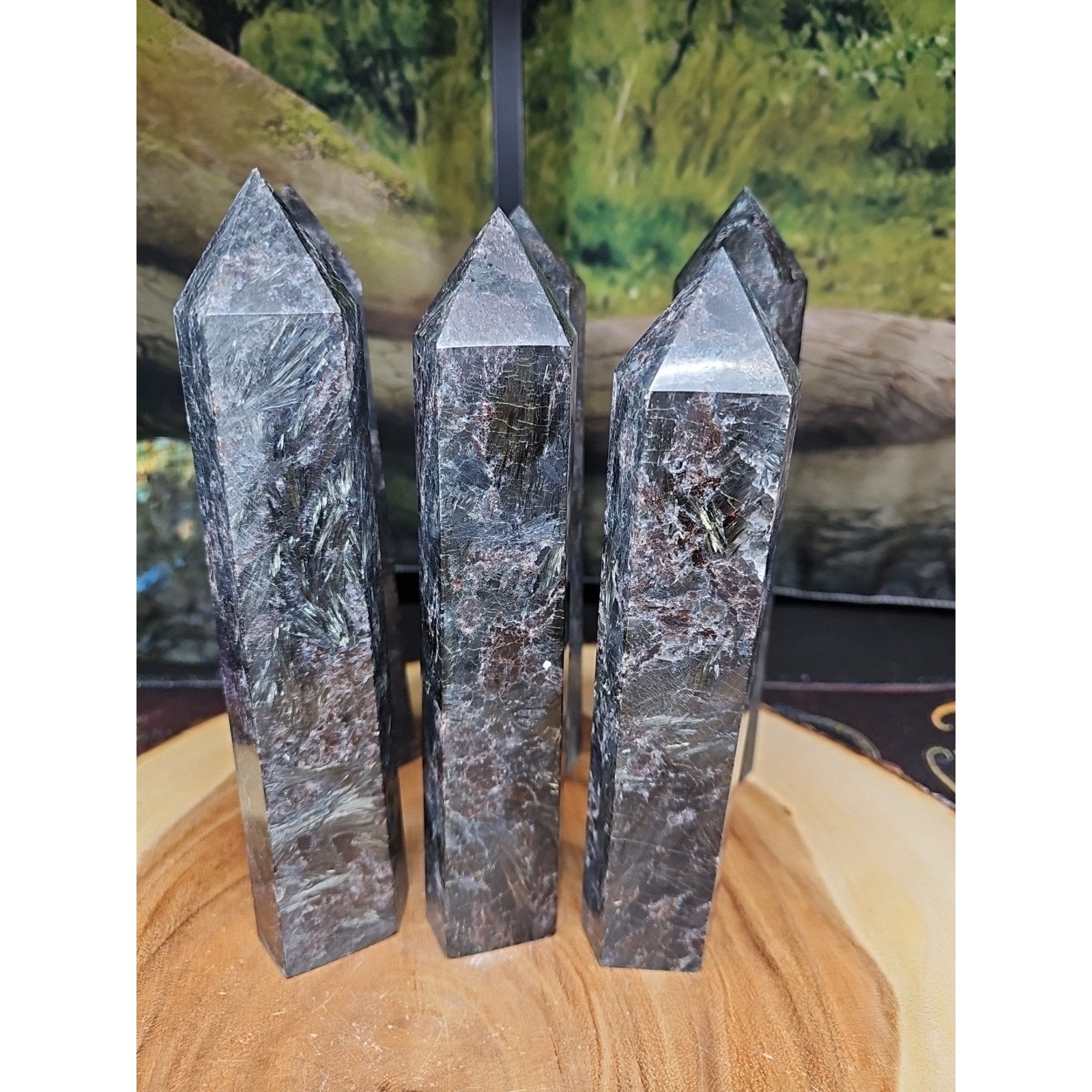1ea Arfvedsonite Garnet Blue Flashes Crystal Point Tower Polished 1.5- 1.90lbs