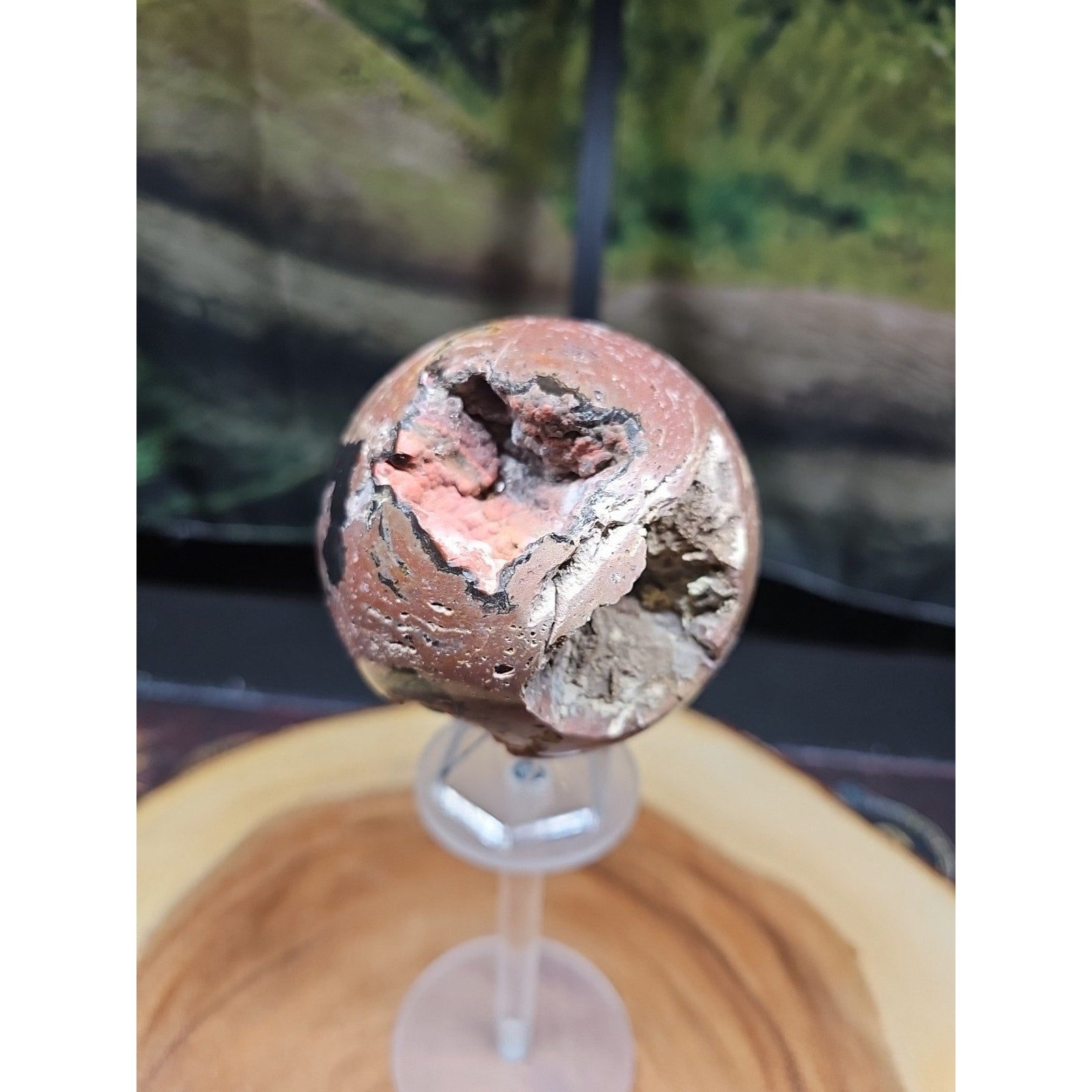 1.17LB Natural Vesuvianite Agate Carnelian Crystal Geode Sphere Ball Healing