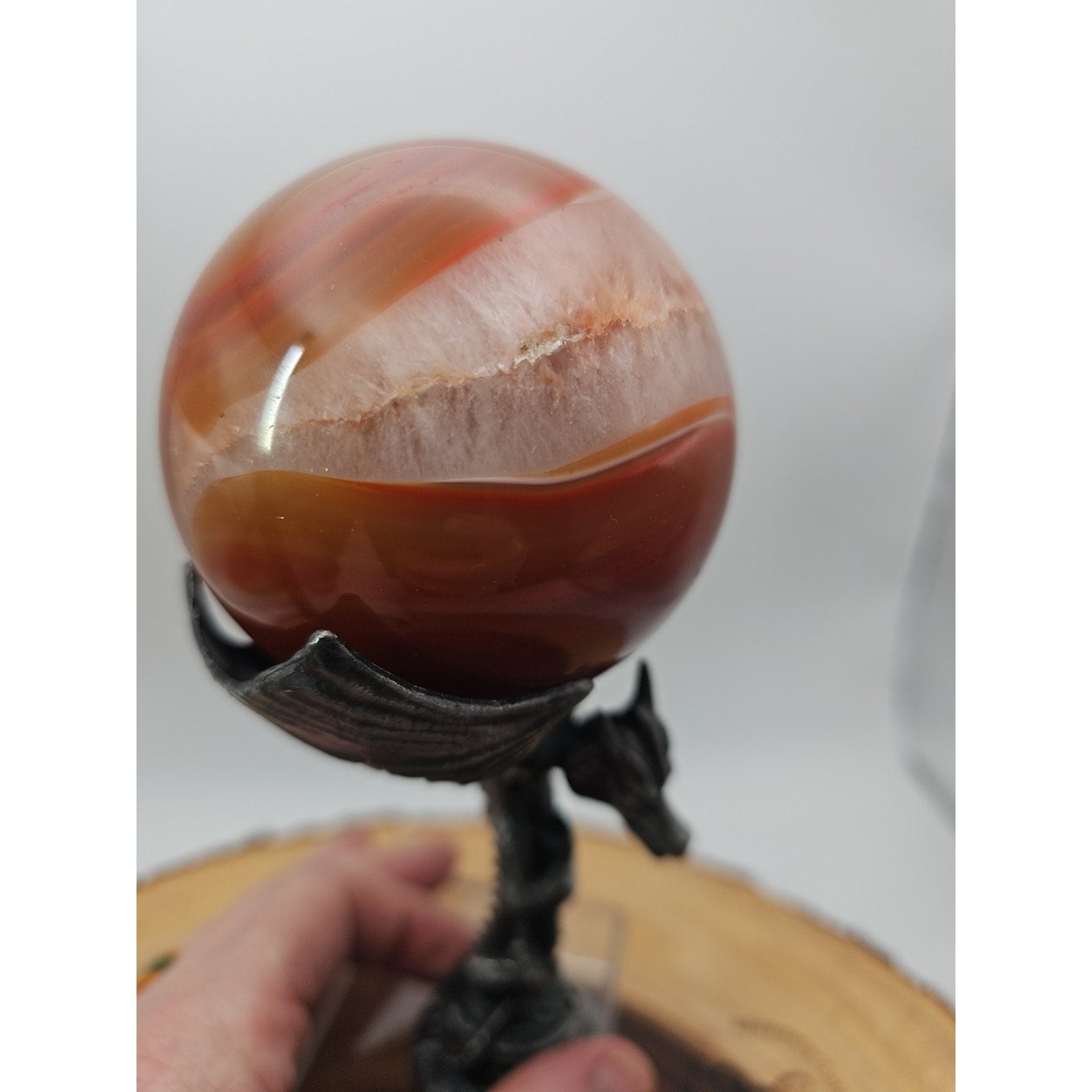 1.3lb 75mm Carnelian Quartz W/Dragon Stand