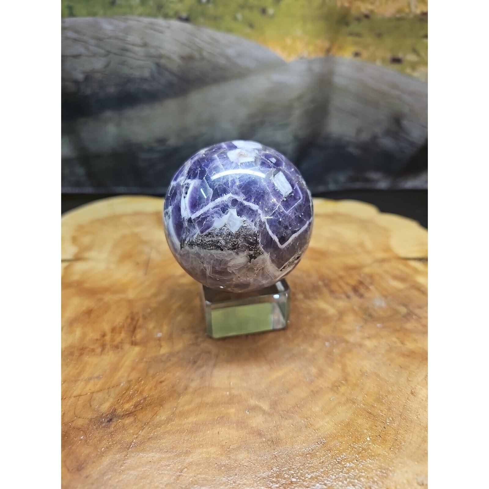 Amethyst Sphere 65mm W/Glass Stand 1lb