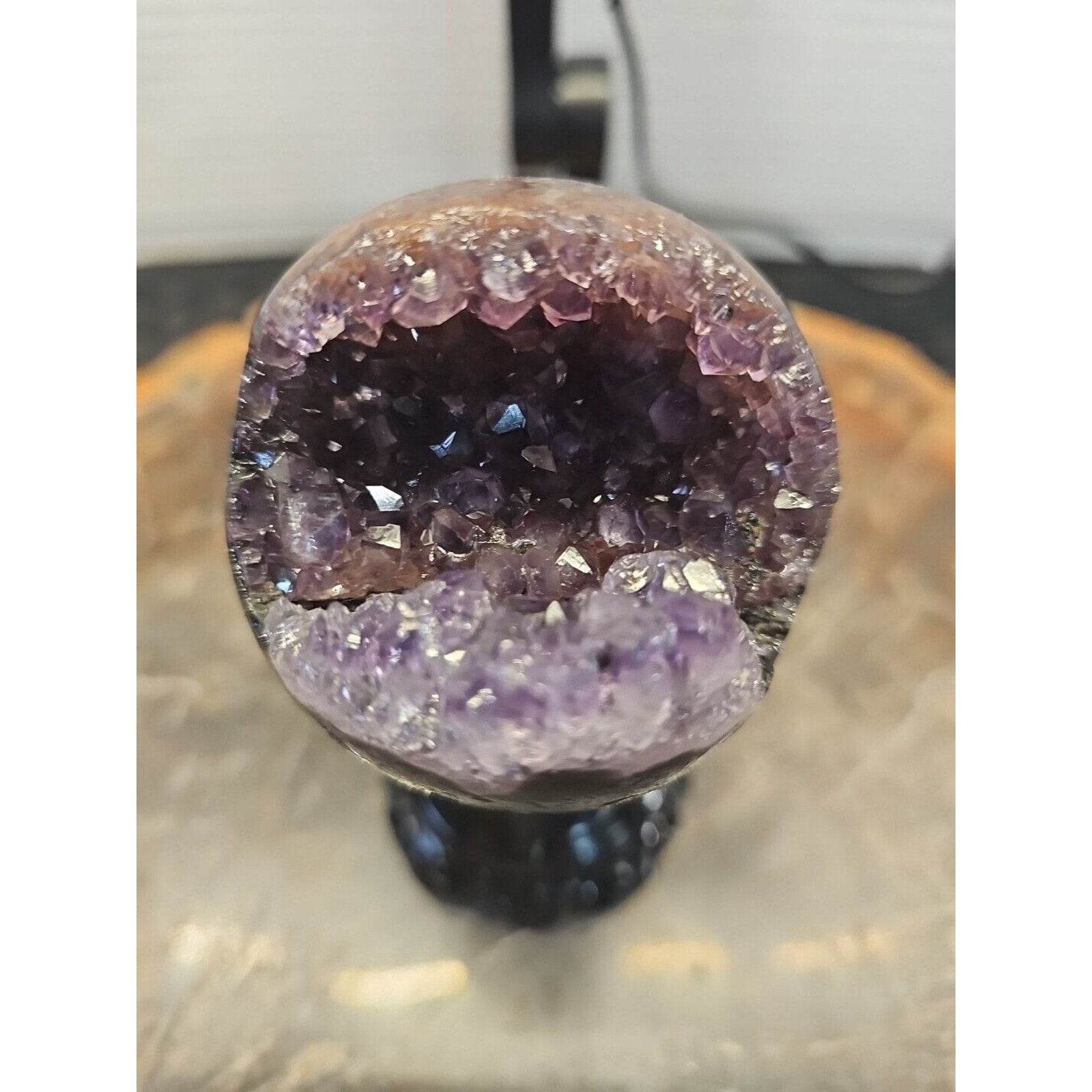 259G Natural Amethyst geode quartz cluster crystal specimen Healing W/Stand