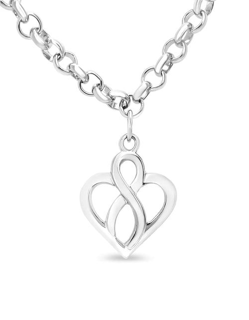 Load image into Gallery viewer, .925 Sterling Silver Open Heart with Center Vertical Infinity Chain Charm Bracelet - Size 7&quot;
