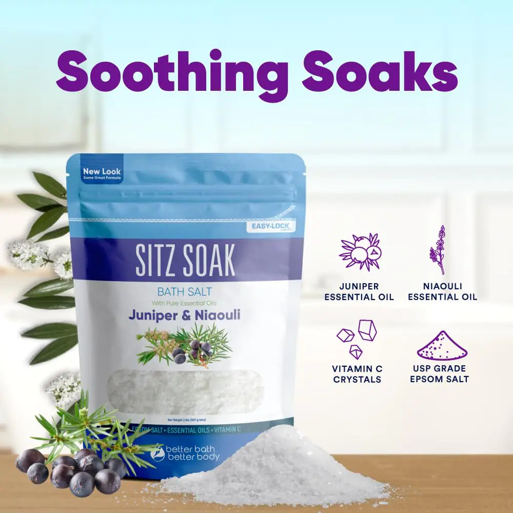 Sitz Bath Soak 2-Lbs Sitz Salt Epsom Salt Hemorrhoid Soothing with Pure Essential Oils in BPA Free Pouch with Press-Lock Seal Made in USA 2 Pound (Pack of 1)